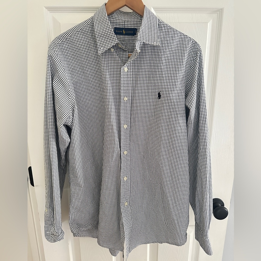 Ralph Lauren Men's Black and White Gingham Shirt large